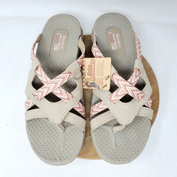 Skechers Sandals Womens 11 Reggae Soundstage Strappy Sport Thong Flip Flop Shoes - Picture 1 of 12